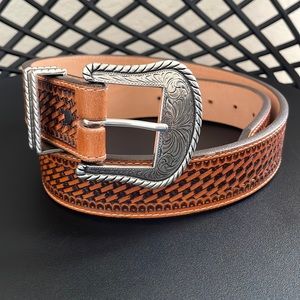 Justin Men's Dark Brown Leather Diamondback with Silver Buckle Western Belt